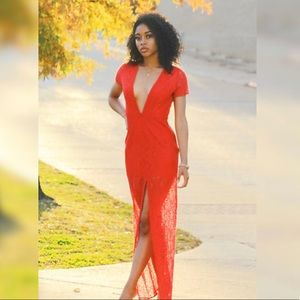 SMALL Red Double Slit Dress